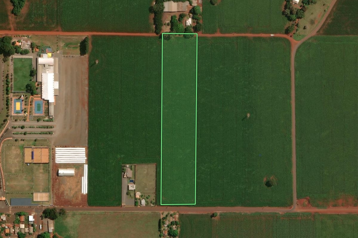 Imagem de satélite do imóvel rural em Palotina (PR), com o contorno declarado no CAR desenhado por cima.