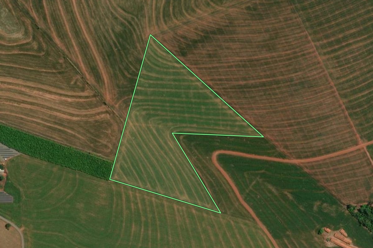Imagem de satélite do imóvel rural em Palotina (PR), com o contorno declarado no CAR desenhado por cima.
