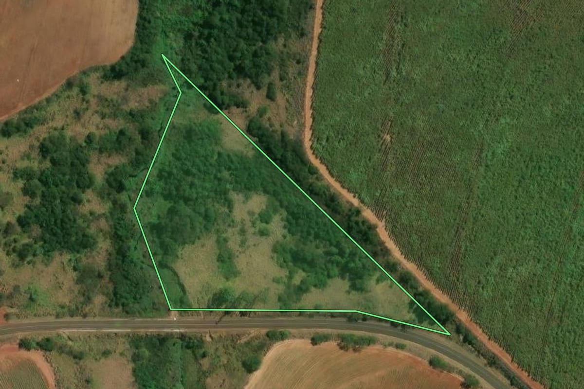 Imagem de satélite do imóvel rural em Paranacity (PR), com o contorno declarado no CAR desenhado por cima.
