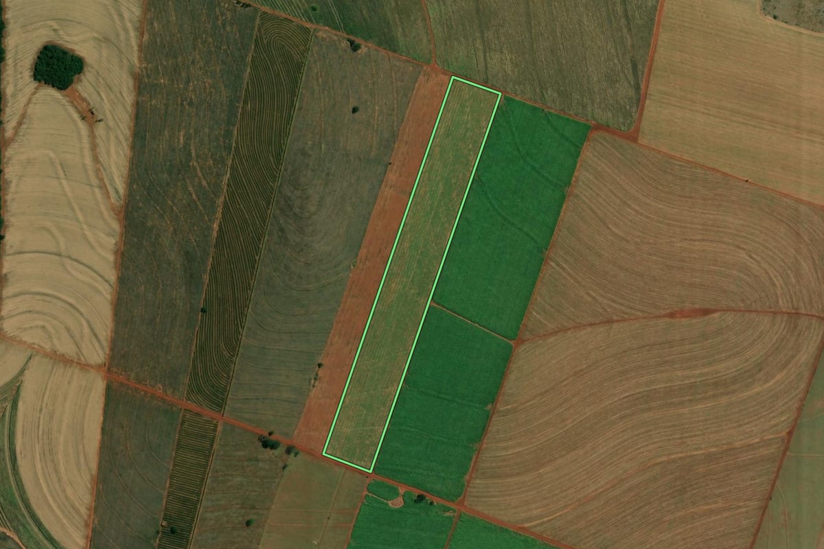 Imagem de satélite do imóvel rural em Paranacity (PR), com o contorno declarado no CAR desenhado por cima.