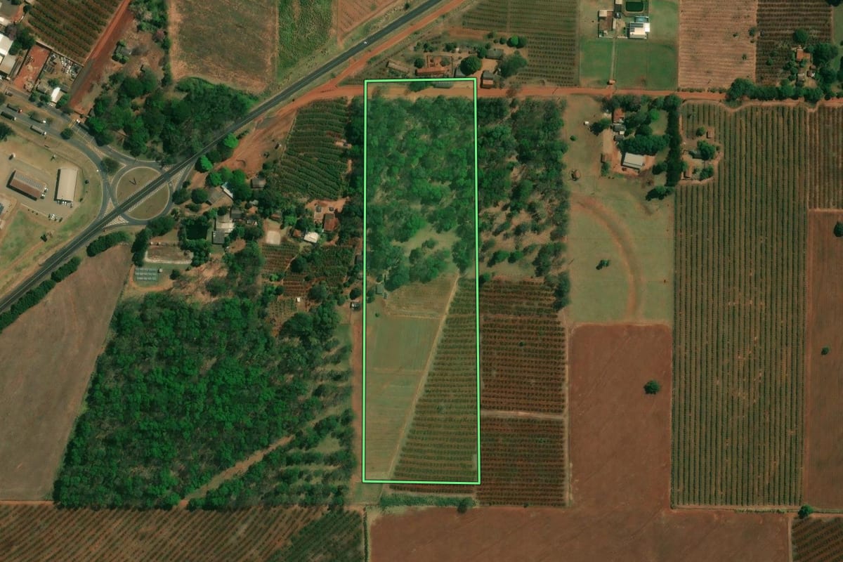 Imagem de satélite do imóvel rural em Paranacity (PR), com o contorno declarado no CAR desenhado por cima.