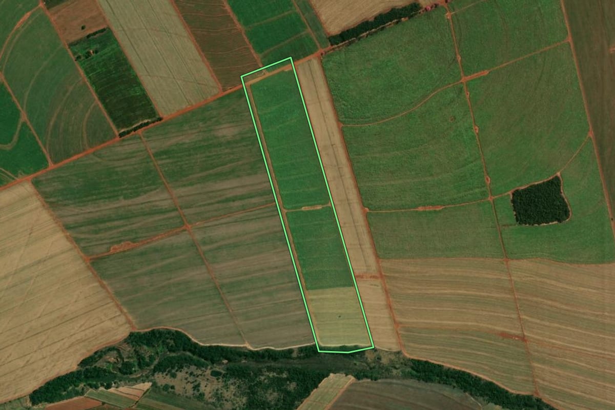 Imagem de satélite do imóvel rural em Paranacity (PR), com o contorno declarado no CAR desenhado por cima.