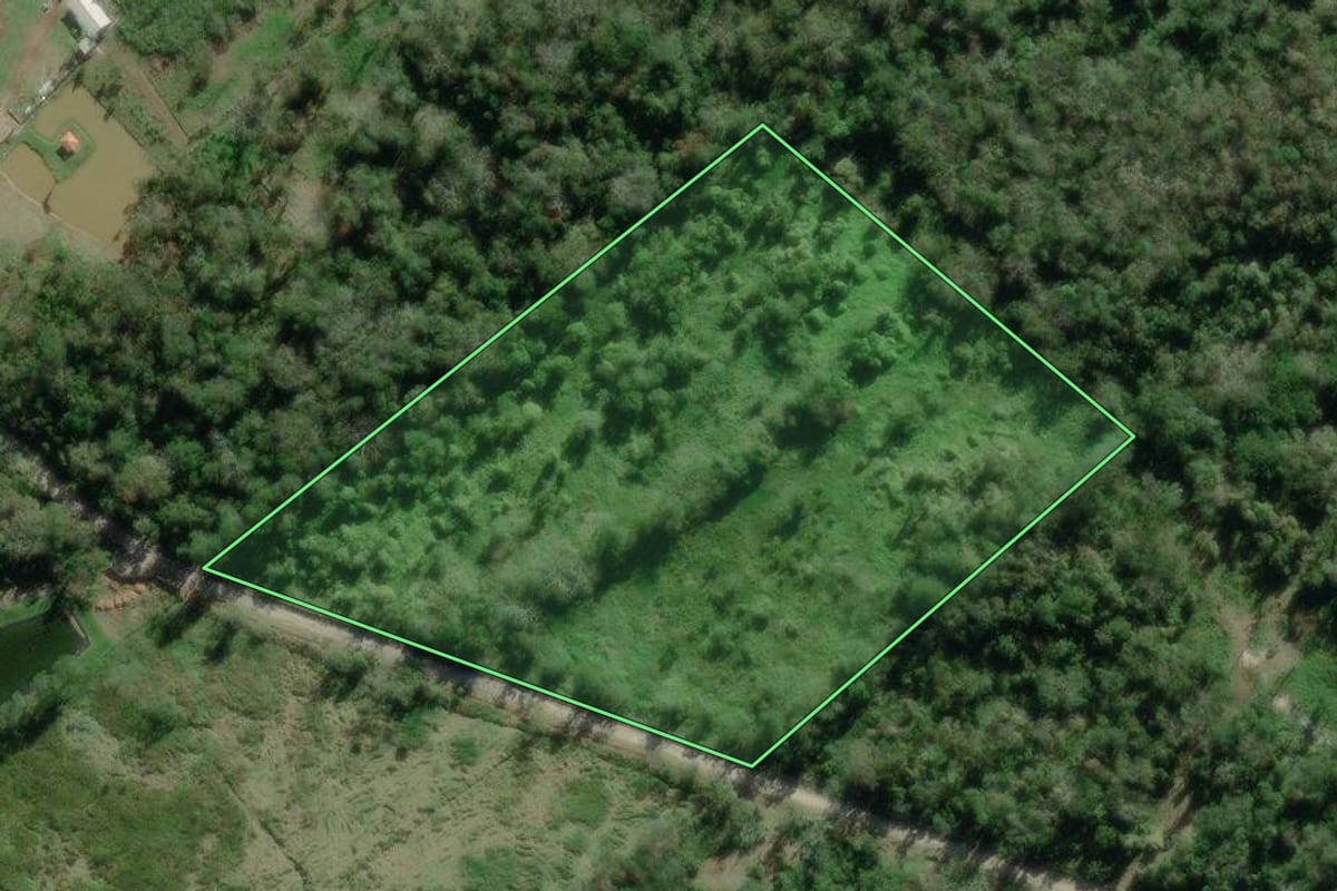 Imagem de satélite do imóvel rural em Paranaguá (PR), com o contorno declarado no CAR desenhado por cima.