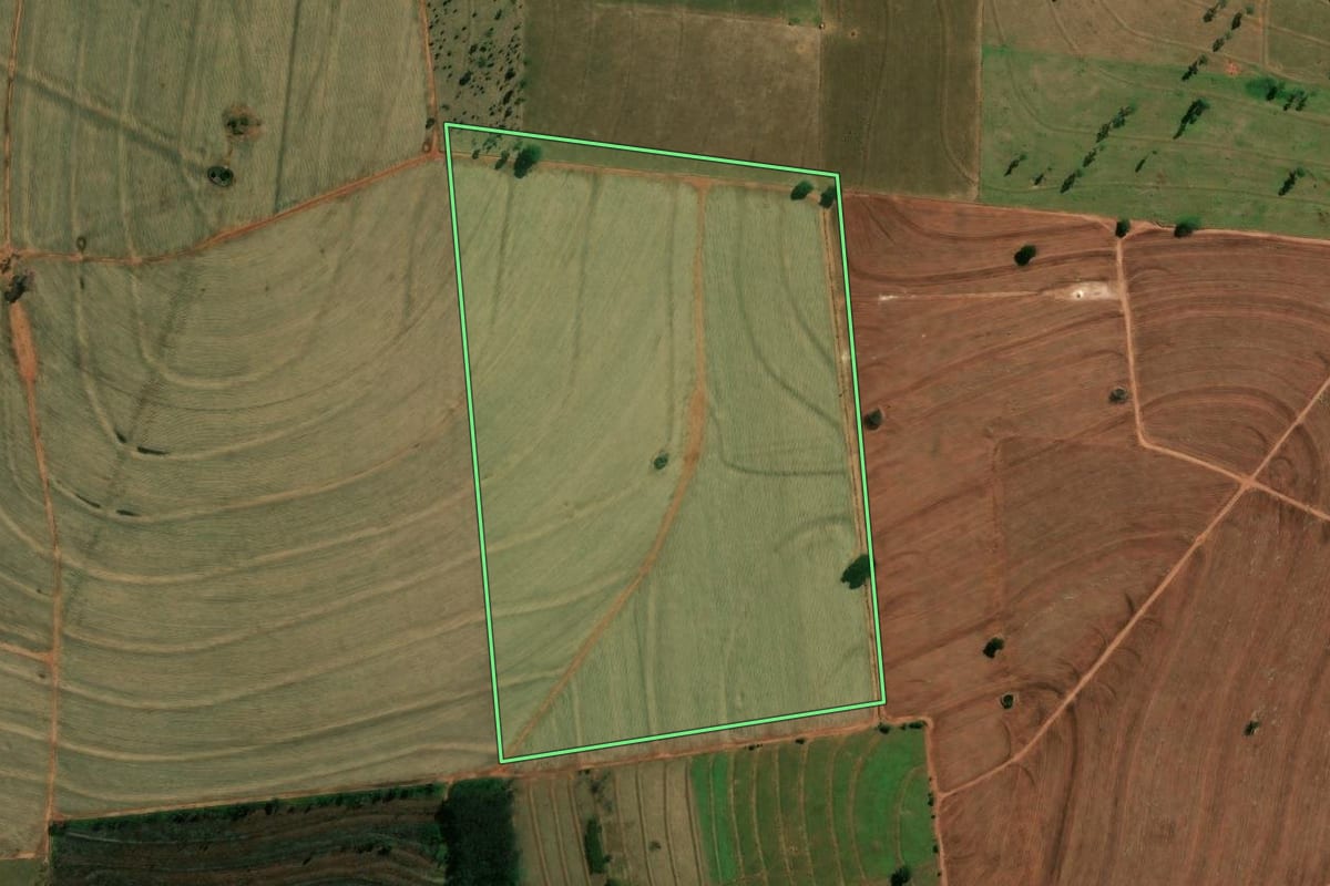 Imagem de satélite do imóvel rural em Paranavaí (PR), com o contorno declarado no CAR desenhado por cima.