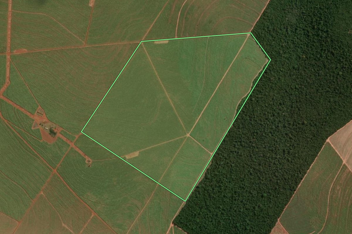 Imagem de satélite do imóvel rural em Paranavaí (PR), com o contorno declarado no CAR desenhado por cima.