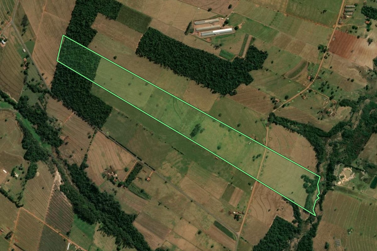 Imagem de satélite do imóvel rural em Paranavaí (PR), com o contorno declarado no CAR desenhado por cima.