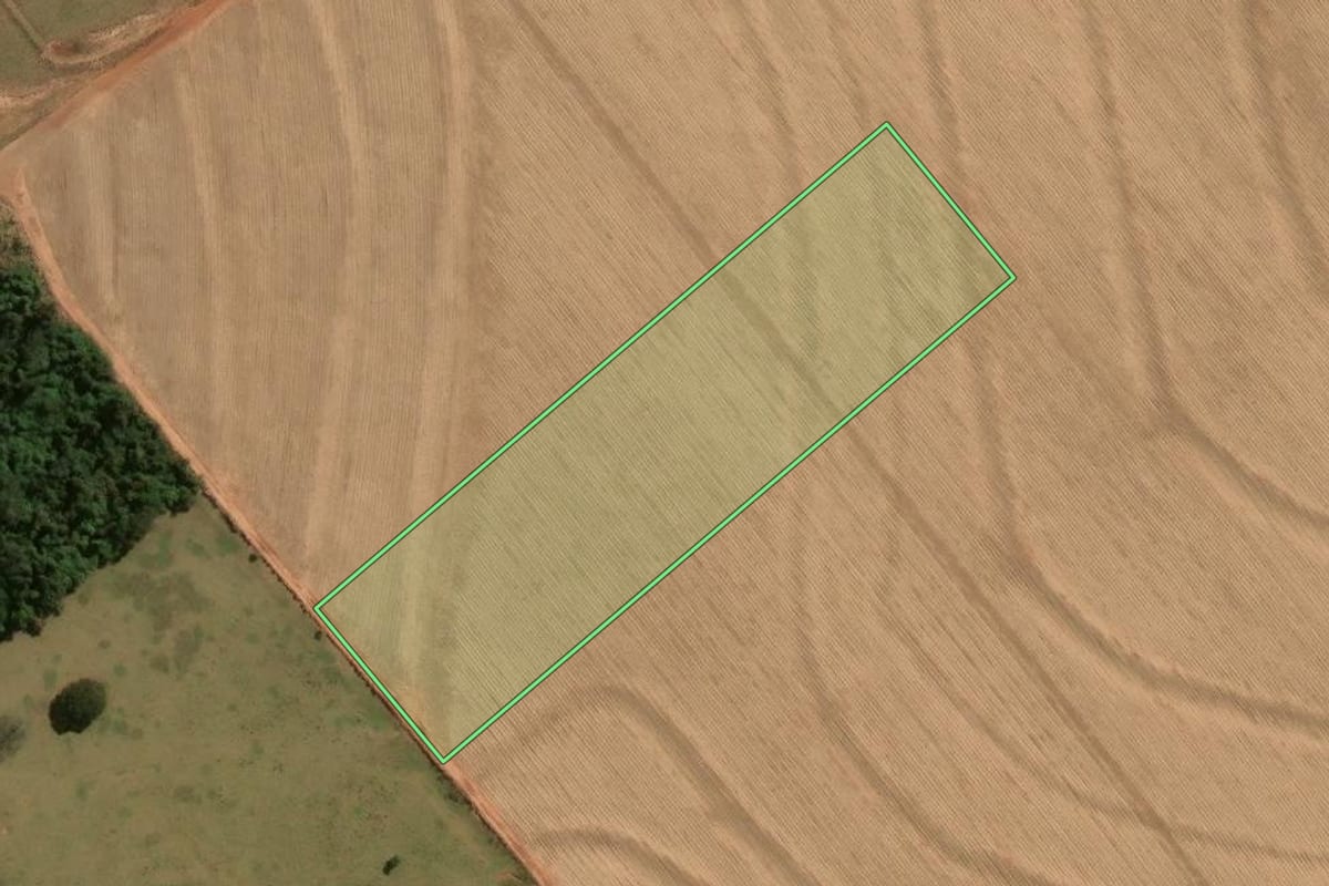 Imagem de satélite do imóvel rural em Paranavaí (PR), com o contorno declarado no CAR desenhado por cima.