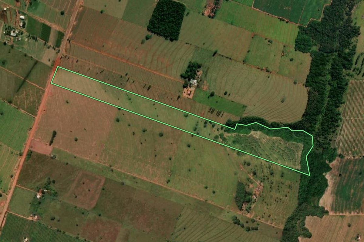 Imagem de satélite do imóvel rural em Paranavaí (PR), com o contorno declarado no CAR desenhado por cima.