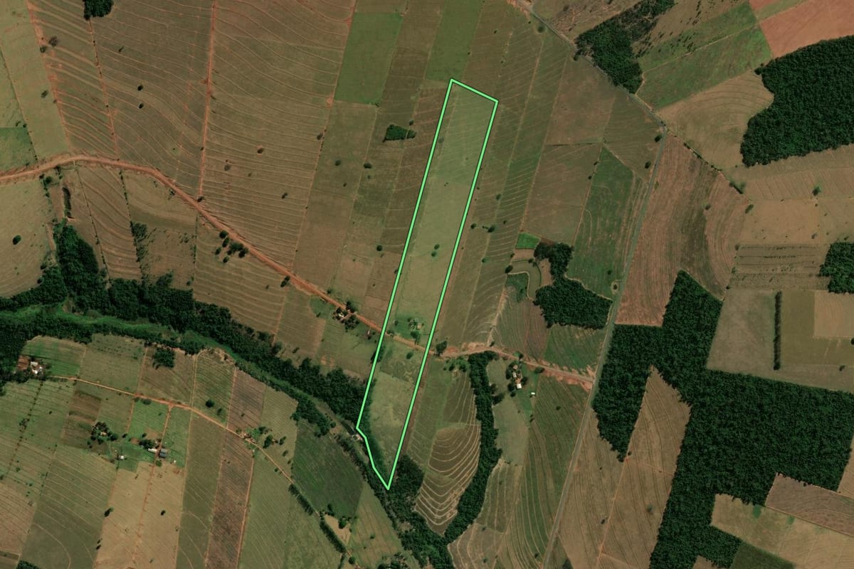 Imagem de satélite do imóvel rural em Paranavaí (PR), com o contorno declarado no CAR desenhado por cima.