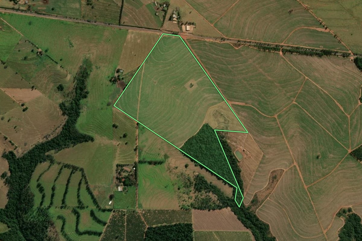 Imagem de satélite do imóvel rural em Paranavaí (PR), com o contorno declarado no CAR desenhado por cima.
