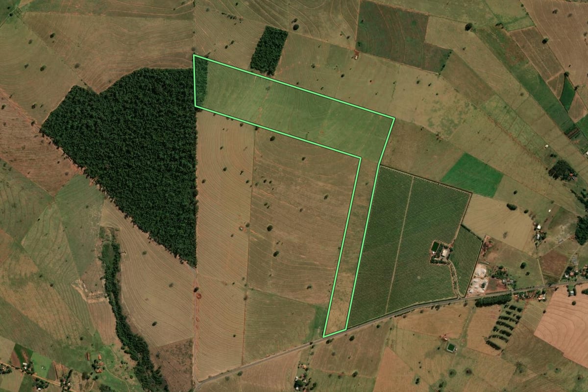 Imagem de satélite do imóvel rural em Paranavaí (PR), com o contorno declarado no CAR desenhado por cima.