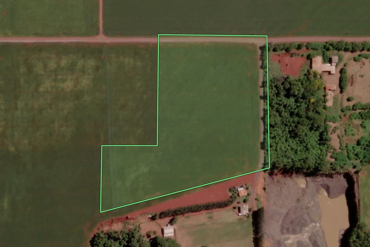 Imagem de satélite do imóvel rural em Pato Bragado (PR), com o contorno declarado no CAR desenhado por cima.