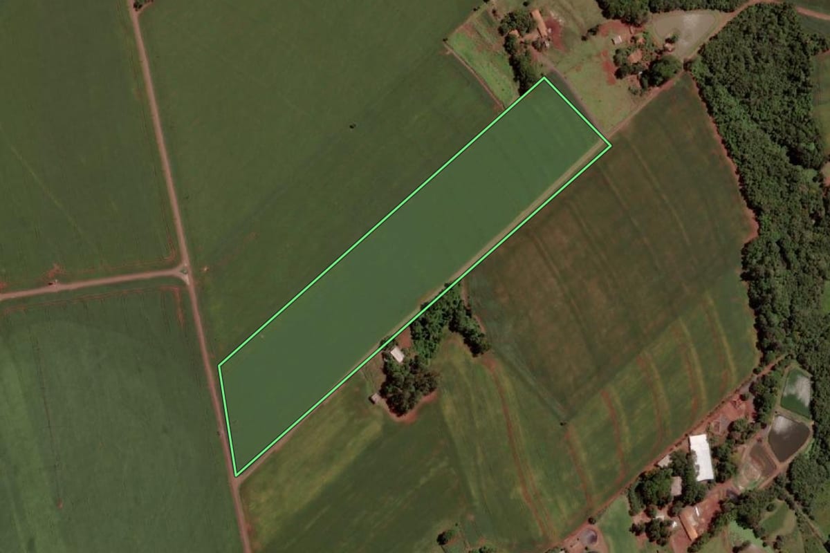 Imagem de satélite do imóvel rural em Pato Bragado (PR), com o contorno declarado no CAR desenhado por cima.