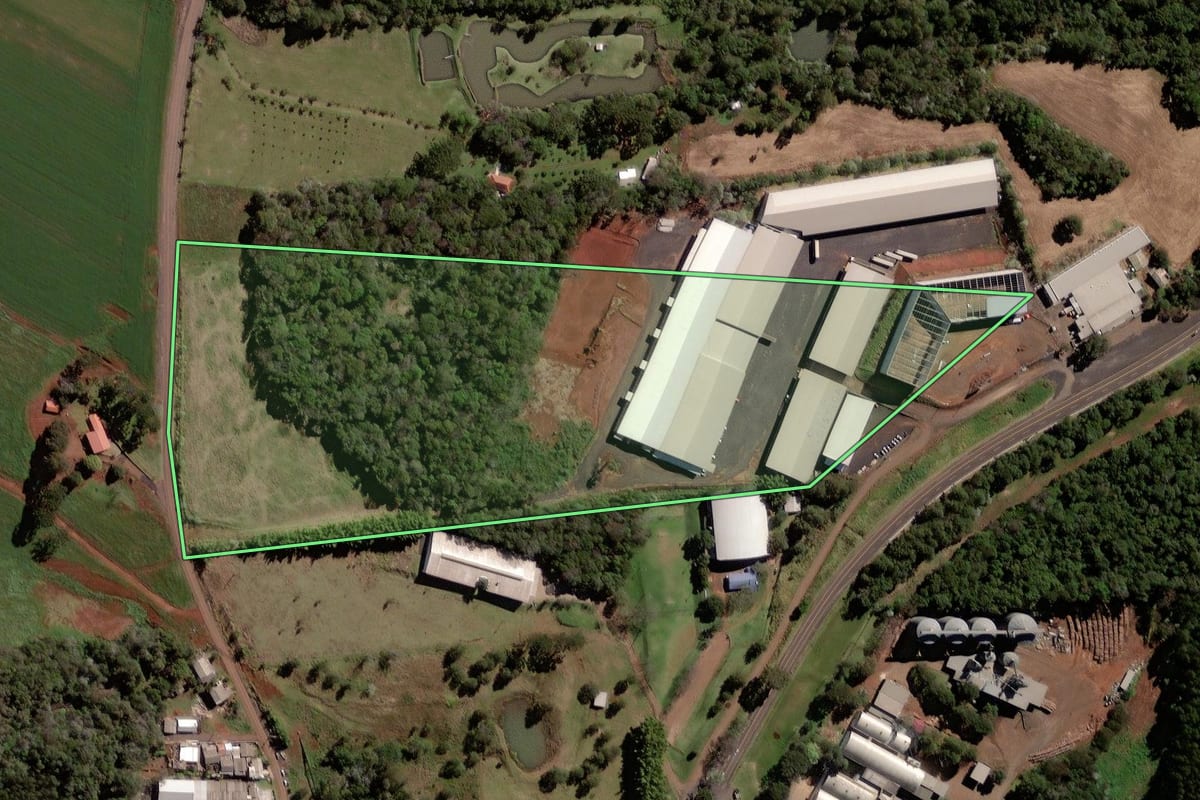 Imagem de satélite do imóvel rural em Pato Branco (PR), com o contorno declarado no CAR desenhado por cima.