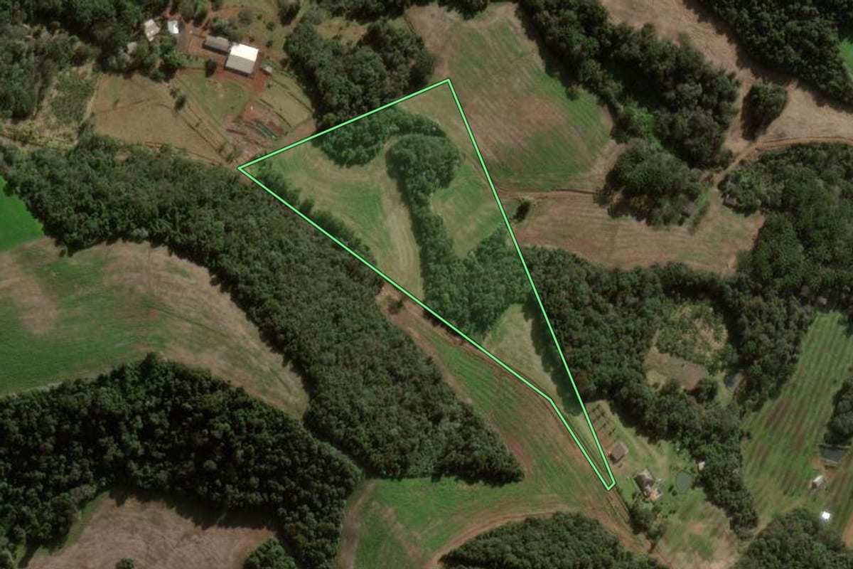Imagem de satélite do imóvel rural em Pato Branco (PR), com o contorno declarado no CAR desenhado por cima.