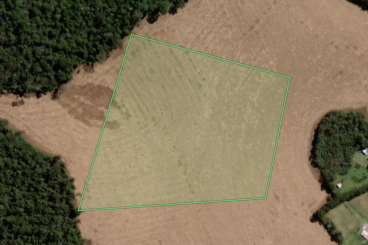 Imagem de satélite do imóvel rural em Pato Branco (PR), com o contorno declarado no CAR desenhado por cima.