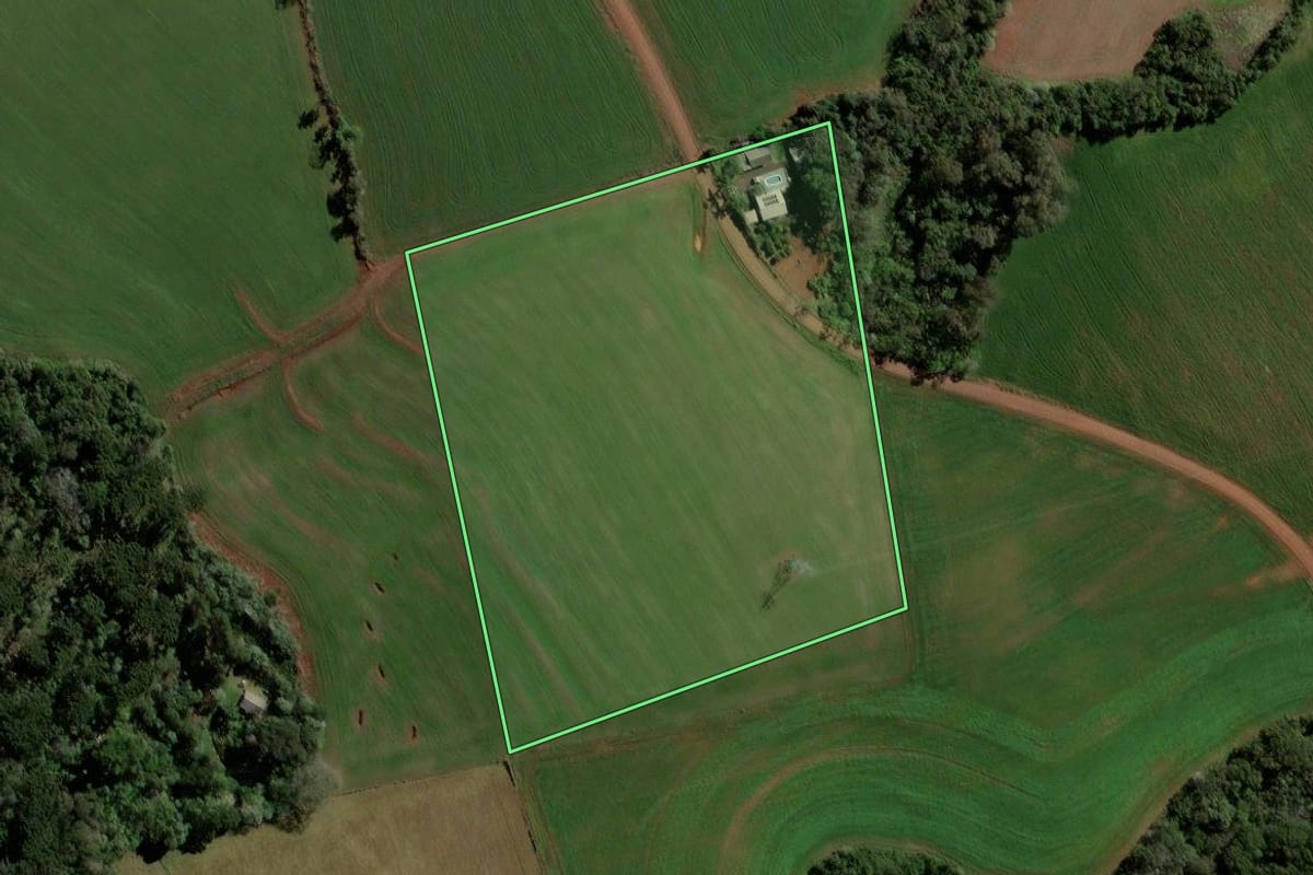 Imagem de satélite do imóvel rural em Pato Branco (PR), com o contorno declarado no CAR desenhado por cima.