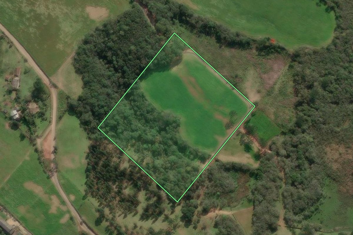 Imagem de satélite do imóvel rural em Paula Freitas (PR), com o contorno declarado no CAR desenhado por cima.