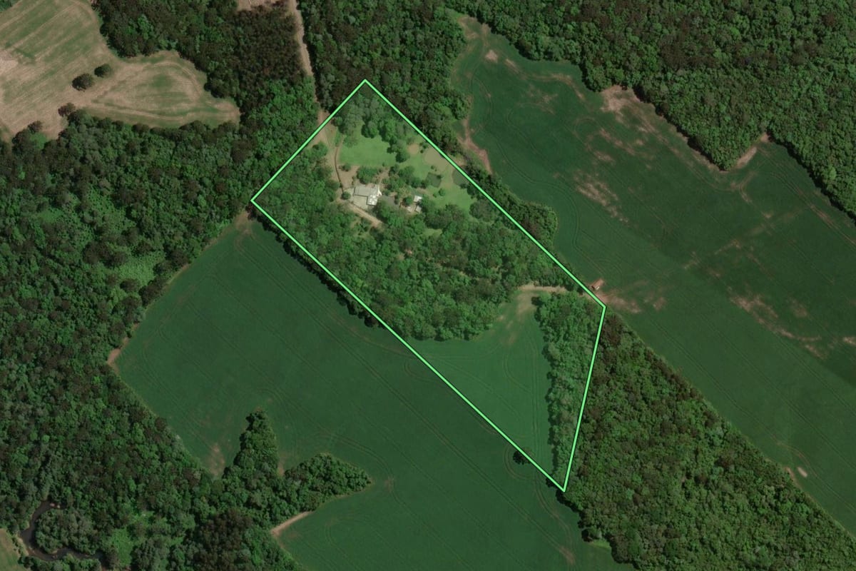Imagem de satélite do imóvel rural em Paula Freitas (PR), com o contorno declarado no CAR desenhado por cima.