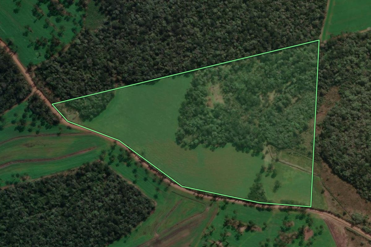 Imagem de satélite do imóvel rural em Paula Freitas (PR), com o contorno declarado no CAR desenhado por cima.