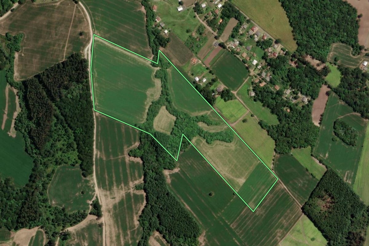 Imagem de satélite do imóvel rural em Paulo Frontin (PR), com o contorno declarado no CAR desenhado por cima.