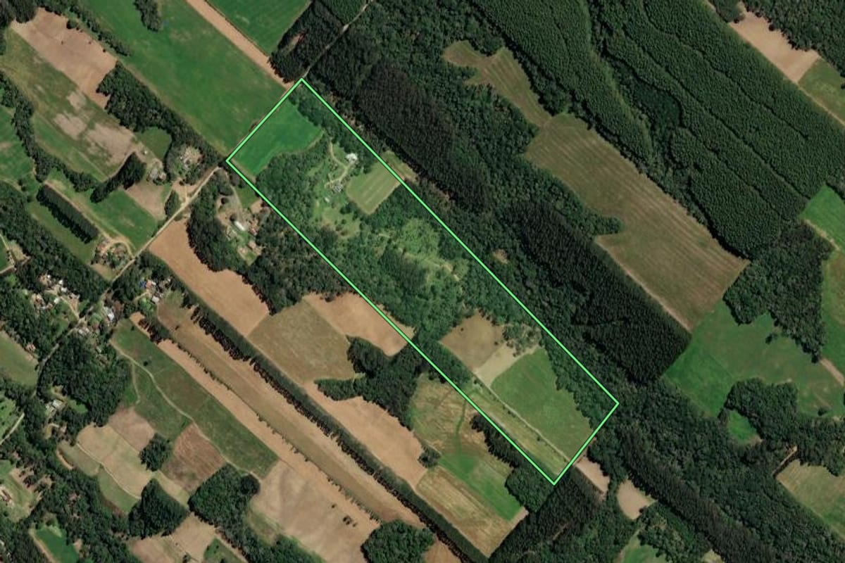 Imagem de satélite do imóvel rural em Paulo Frontin (PR), com o contorno declarado no CAR desenhado por cima.