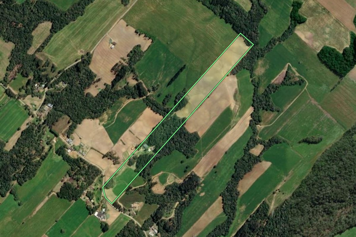 Imagem de satélite do imóvel rural em Paulo Frontin (PR), com o contorno declarado no CAR desenhado por cima.