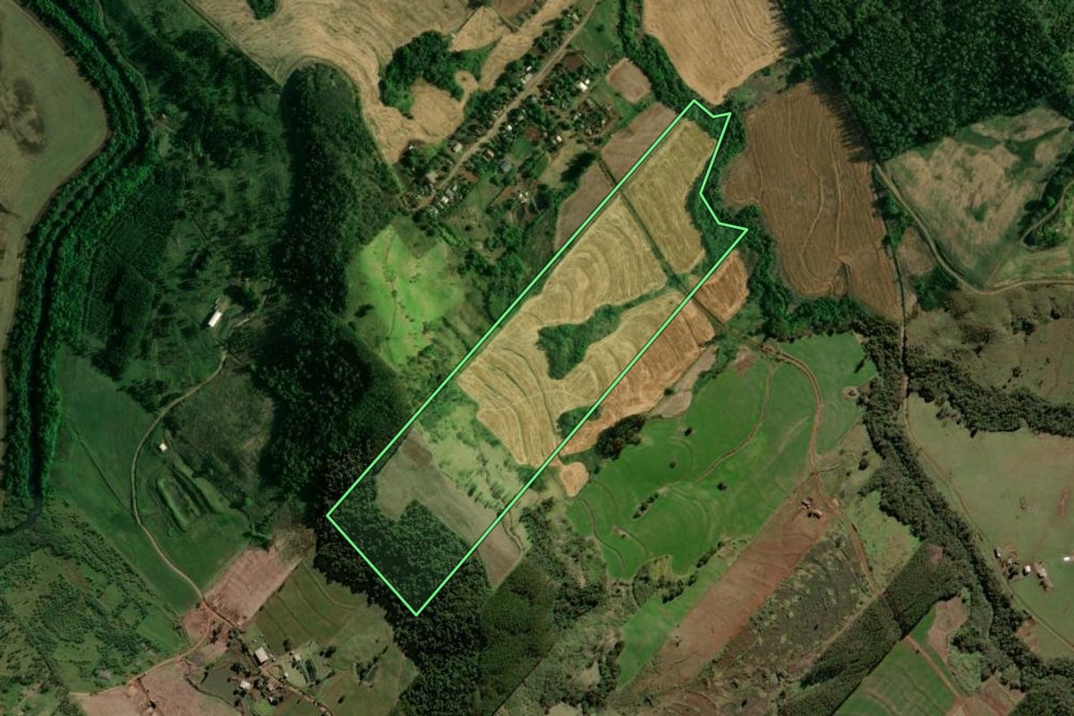 Imagem de satélite do imóvel rural em Peabiru (PR), com o contorno declarado no CAR desenhado por cima.