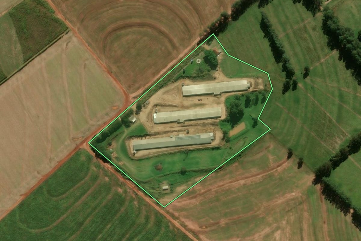 Imagem de satélite do imóvel rural em Peabiru (PR), com o contorno declarado no CAR desenhado por cima.