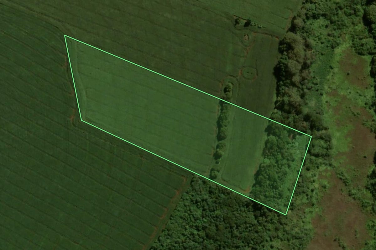 Imagem de satélite do imóvel rural em Peabiru (PR), com o contorno declarado no CAR desenhado por cima.