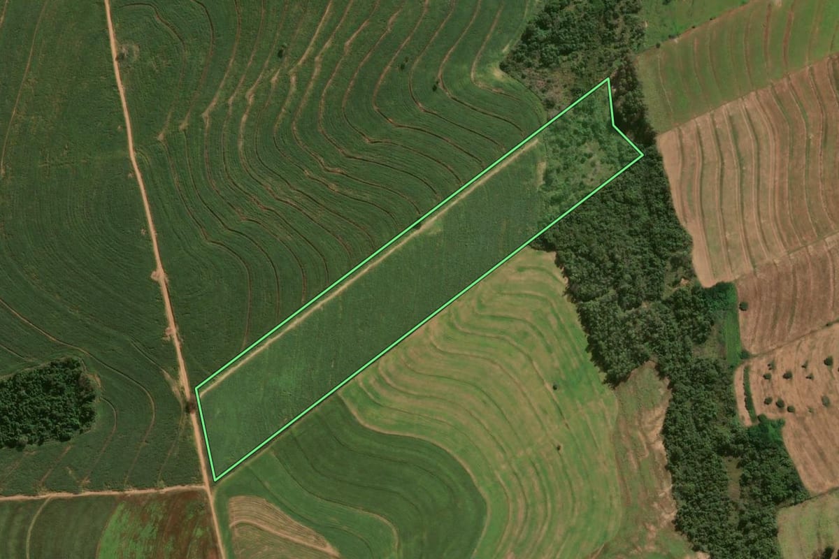 Imagem de satélite do imóvel rural em Perobal (PR), com o contorno declarado no CAR desenhado por cima.
