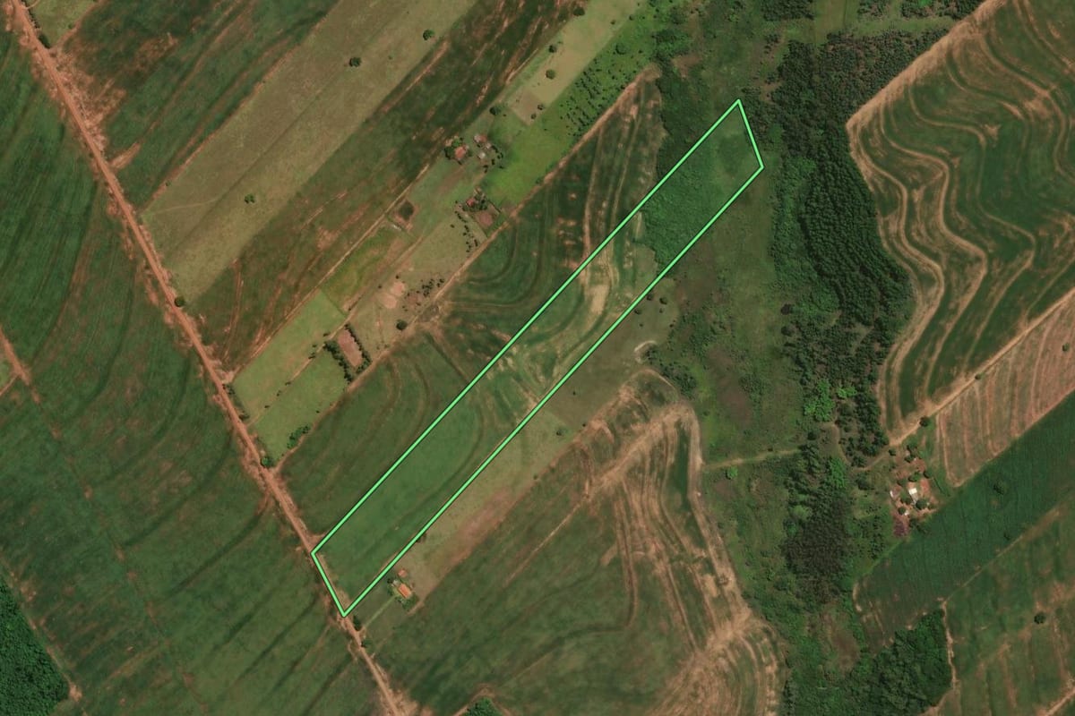 Imagem de satélite do imóvel rural em Perobal (PR), com o contorno declarado no CAR desenhado por cima.