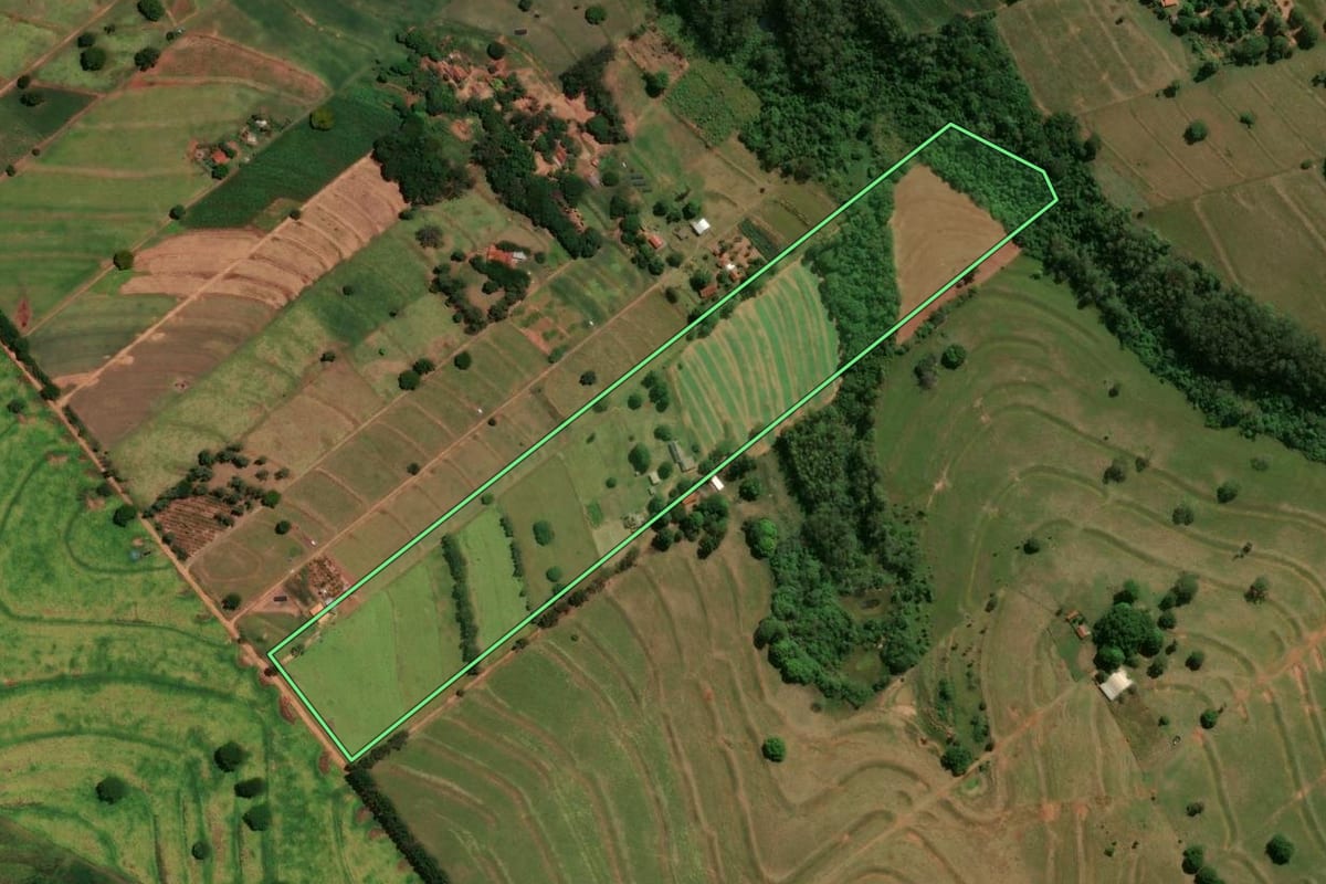 Imagem de satélite do imóvel rural em Perobal (PR), com o contorno declarado no CAR desenhado por cima.