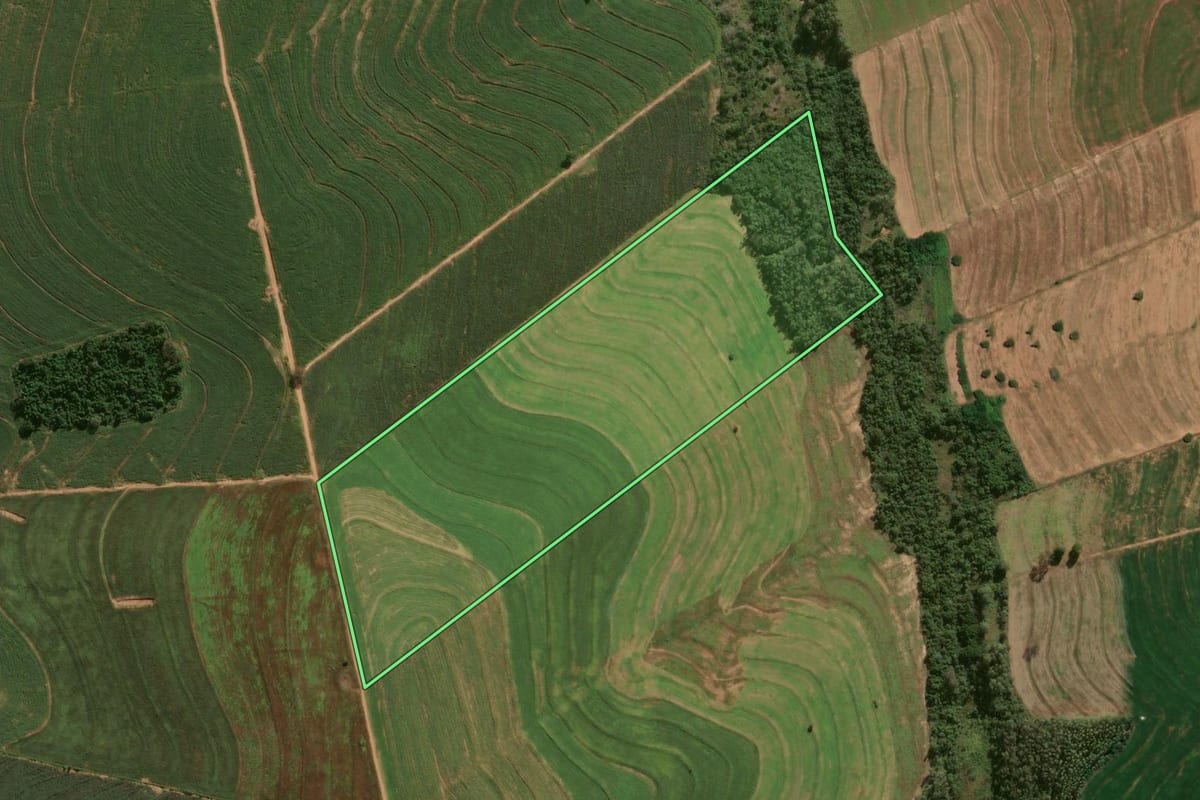 Imagem de satélite do imóvel rural em Perobal (PR), com o contorno declarado no CAR desenhado por cima.