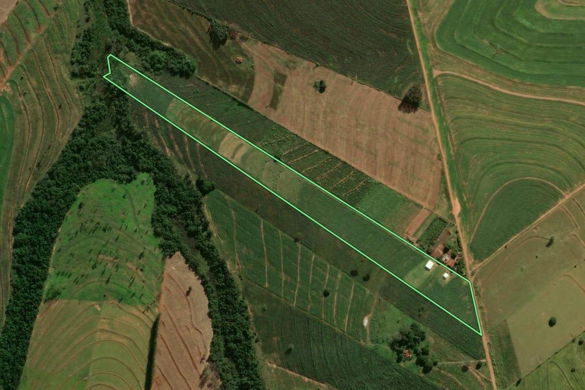 Imagem de satélite do imóvel rural em Perobal (PR), com o contorno declarado no CAR desenhado por cima.
