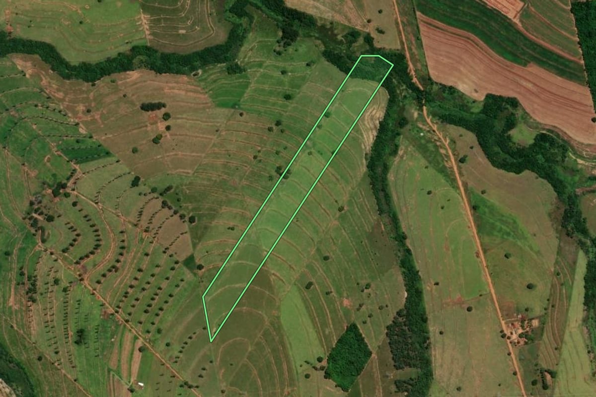 Imagem de satélite do imóvel rural em Perobal (PR), com o contorno declarado no CAR desenhado por cima.