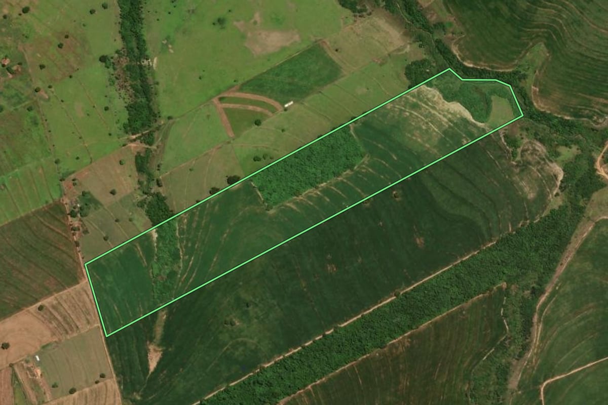 Imagem de satélite do imóvel rural em Perobal (PR), com o contorno declarado no CAR desenhado por cima.