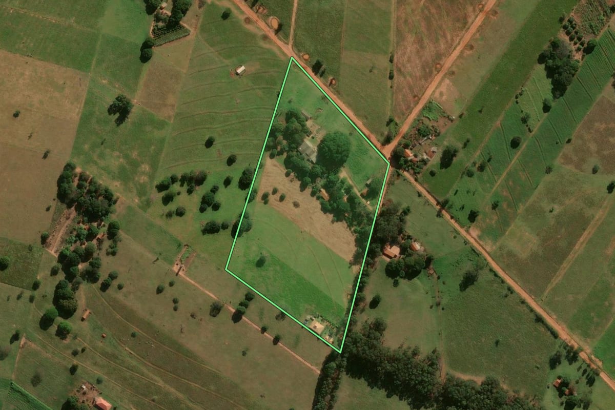 Imagem de satélite do imóvel rural em Pérola (PR), com o contorno declarado no CAR desenhado por cima.