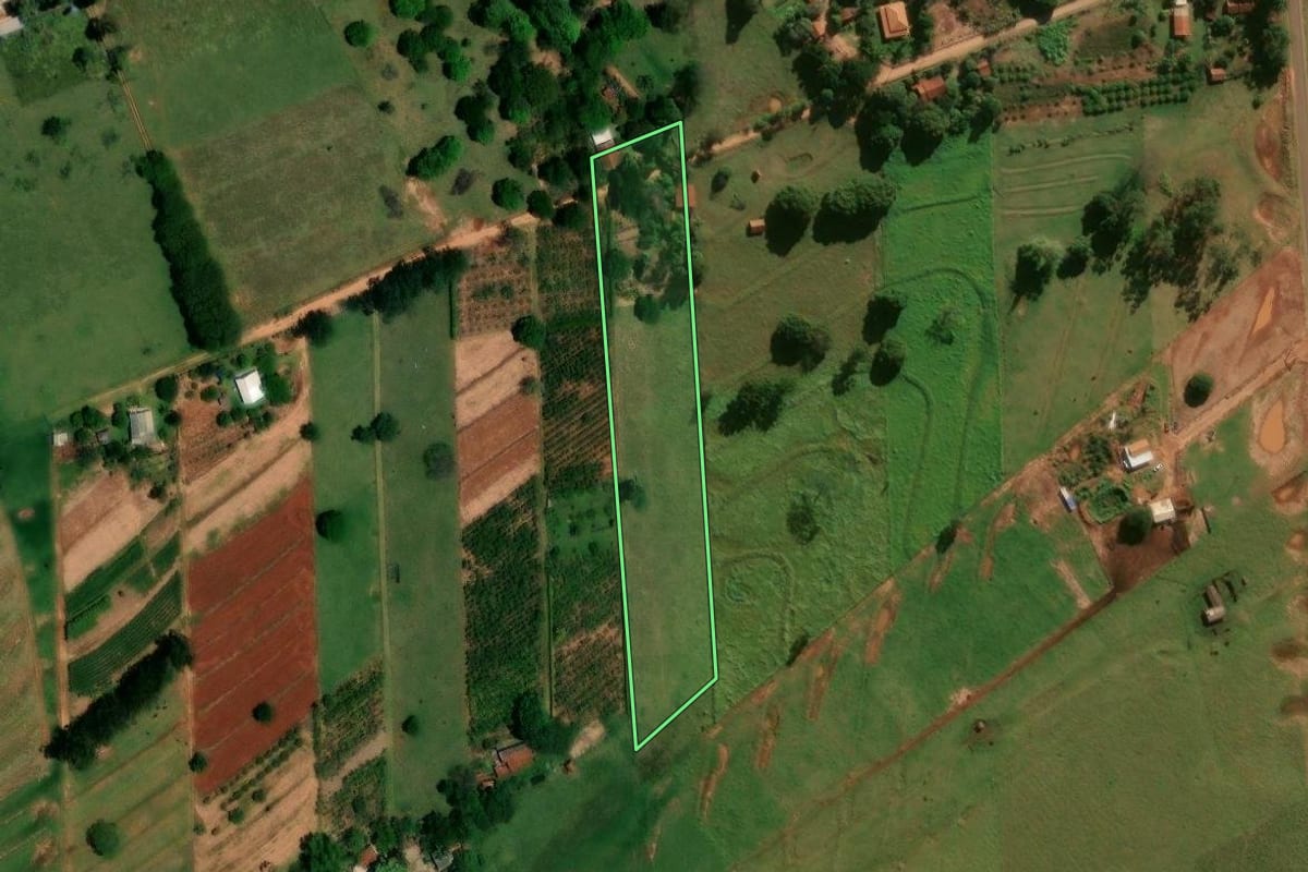 Imagem de satélite do imóvel rural em Pérola (PR), com o contorno declarado no CAR desenhado por cima.