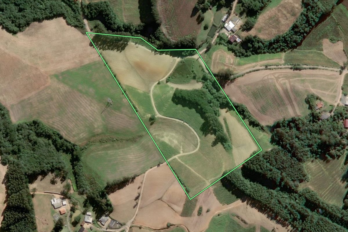 Imagem de satélite do imóvel rural em Piên (PR), com o contorno declarado no CAR desenhado por cima.
