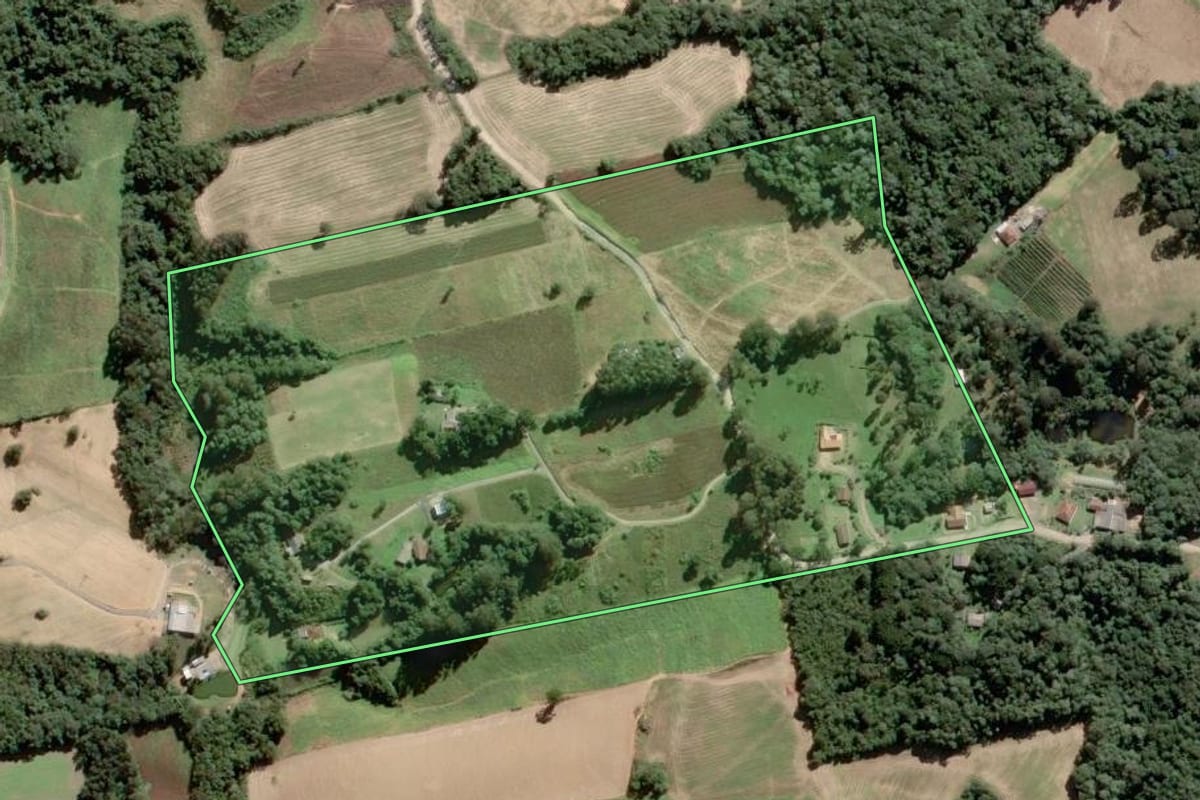 Imagem de satélite do imóvel rural em Piên (PR), com o contorno declarado no CAR desenhado por cima.
