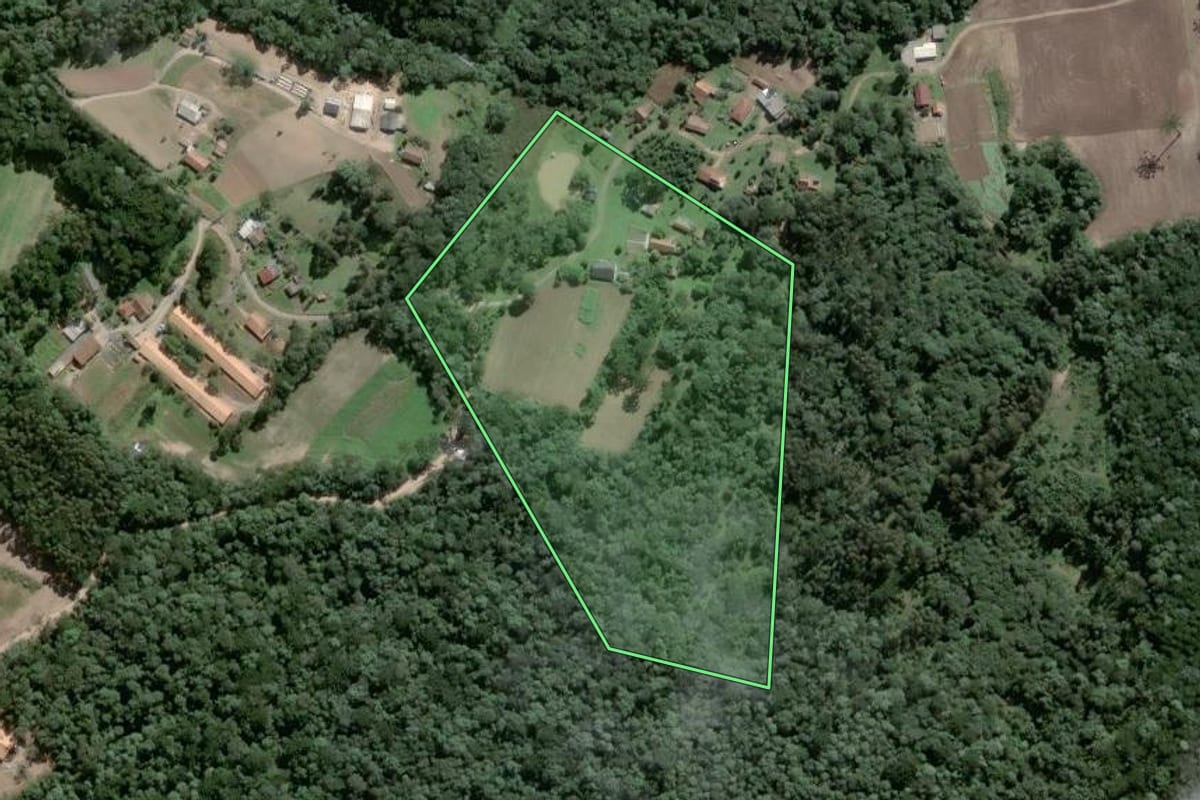 Imagem de satélite do imóvel rural em Piên (PR), com o contorno declarado no CAR desenhado por cima.
