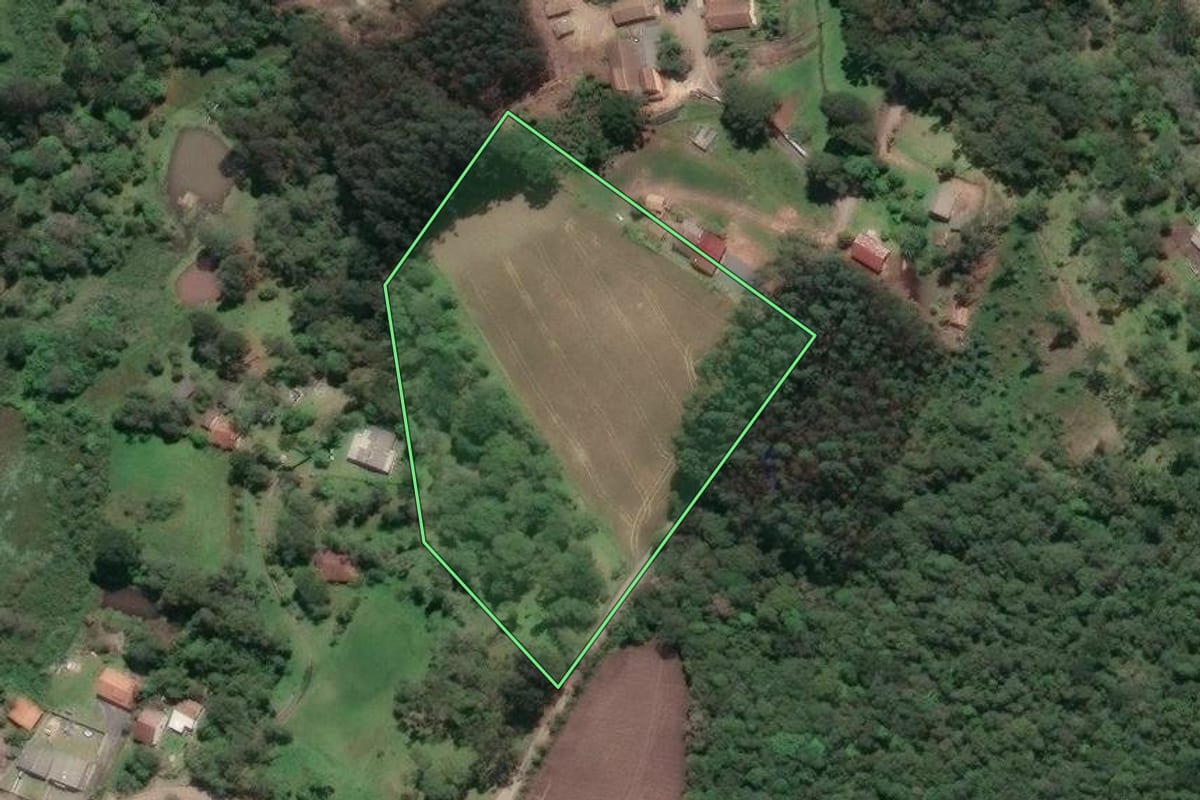 Imagem de satélite do imóvel rural em Piên (PR), com o contorno declarado no CAR desenhado por cima.