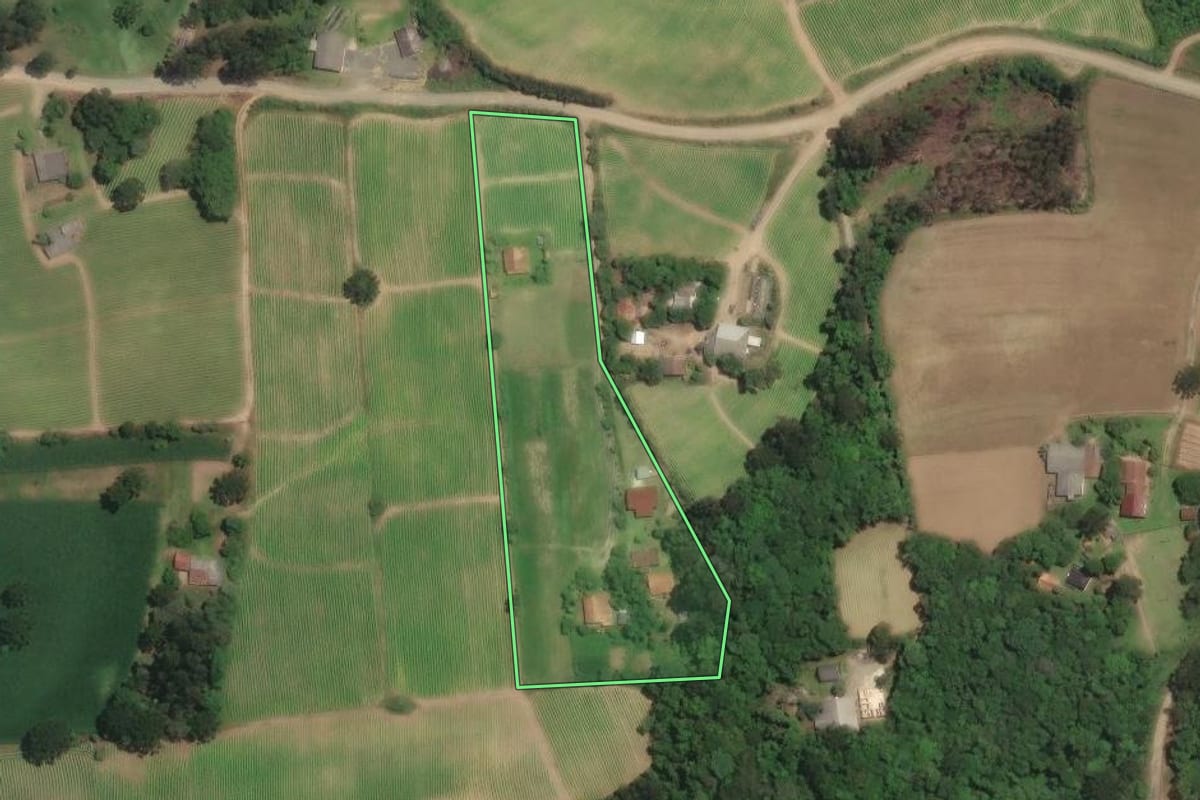 Imagem de satélite do imóvel rural em Piên (PR), com o contorno declarado no CAR desenhado por cima.