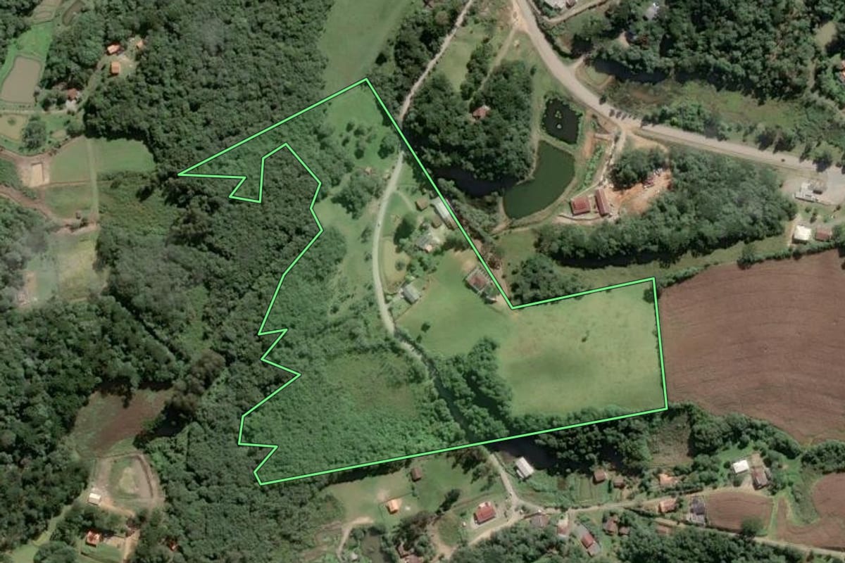 Imagem de satélite do imóvel rural em Piên (PR), com o contorno declarado no CAR desenhado por cima.