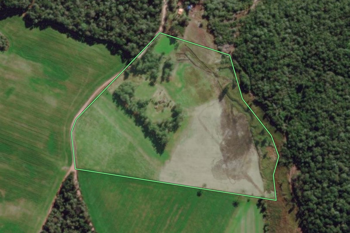 Imagem de satélite do imóvel rural em Piên (PR), com o contorno declarado no CAR desenhado por cima.