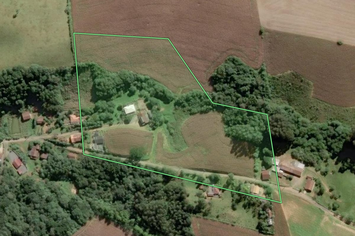 Imagem de satélite do imóvel rural em Piên (PR), com o contorno declarado no CAR desenhado por cima.