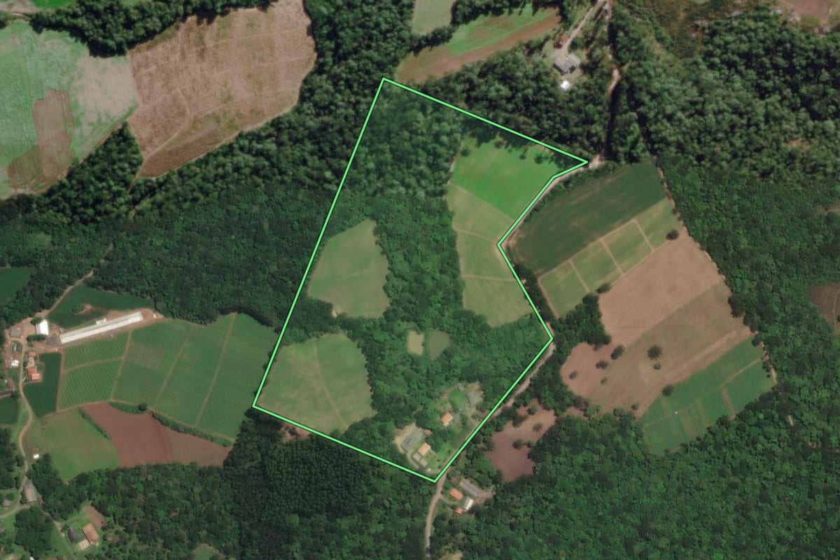 Imagem de satélite do imóvel rural em Piên (PR), com o contorno declarado no CAR desenhado por cima.