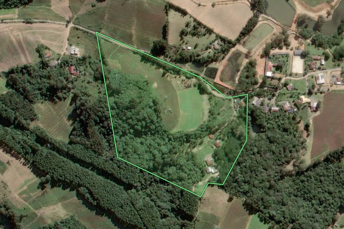 Imagem de satélite do imóvel rural em Piên (PR), com o contorno declarado no CAR desenhado por cima.