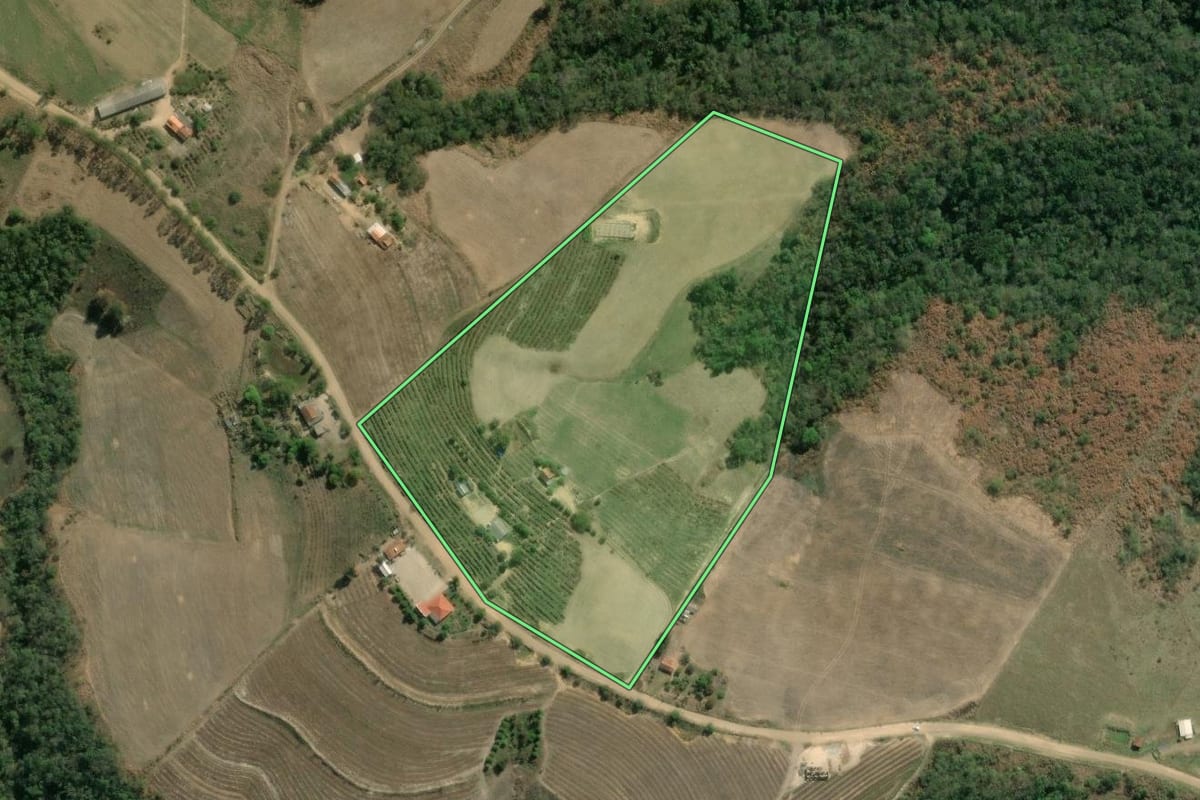 Imagem de satélite do imóvel rural em Pinhalão (PR), com o contorno declarado no CAR desenhado por cima.